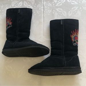 Steve Madden Youth Girls Knee-High Black Boots Size 5 Upper Suede Leather Love